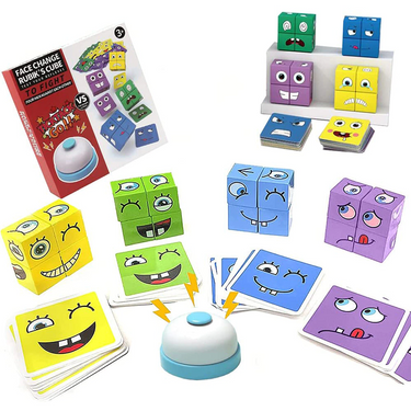 Cubos de Expresiones Faciales | Estimula el Entrenamiento Mental y el Juego Creativo - Rompecabezas de Bloques para Niños